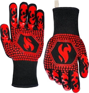 Oven Gloves, BBQ Gloves 1472℉ Extreme Heat Resistant, Grilling Short, Red - Picture 1 of 7