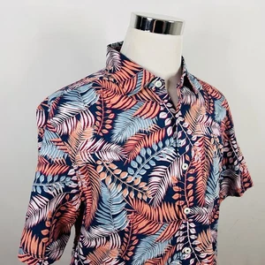 Tommy Bahama Large Hawaiian Aloha Shirt Linen Cotton Floral Print Pink Blue - Picture 1 of 4