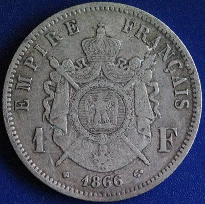 Francia Napoleón III 1 Franco 1866 BB Plata Foto 1 de 2