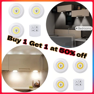 3x LED Wireless Puck Lamps Closet Under Cabinet Lighting With Remote Control - Image 1 of 4