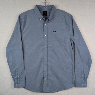 Camisa RVCA Para Hombre Grande Azul Algodón Manga Larga Bolsillo Calce Ajustado Abotonada Foto 1 de 4