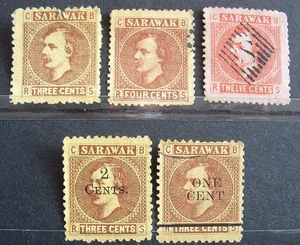 SARAWAK 1869 onwards SG1,4,7,27 & 32. lovely early group check note below? - Picture 1 of 2