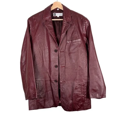 Chaqueta Blazer Bachrach Cuero Borgoña Para Hombre Talla S Botón Bolsillos Frontales Foto 1 de 4