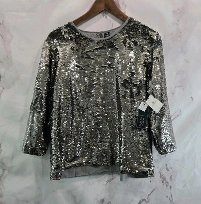 Volcom X Georgia May Jagger Shirt Womens Large All Over Sequin Silver Topper - Image 1 of 4