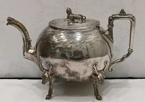 Antigua tetera plateada Simpson Hall Miller & Co - esfinge con tapa patas de ciervo - Imagen 1 de 10