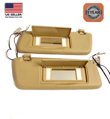 Pair of NEW Beige Sun Visor With Vanity Makeup Mirrors for Mercedes R107 560SL - Image 1 of 4
