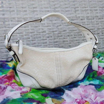 Bolso de Hombro Pequeño Coach Vintage Y2K Hobo Soho Crema Beige Lona Cuero 6351 Foto 1 de 4