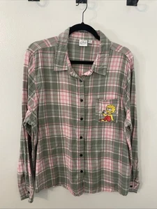 The Simpsons Lisa Simpson Pink Green Flannel Shirt Jr Women’s XL Mad Engine - Picture 1 of 19