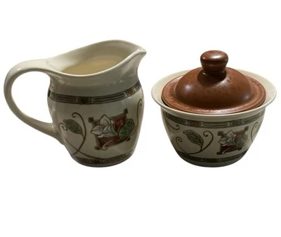 Retired Pfaltzgraff Sugar Bowl w/lid & creamer Mission Flower Pattern EUC d3 - Image 1 of 4