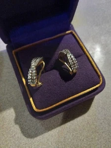 14KT Yellow Gold Hoop Huggie Earrings w/ Diamond's 4.5 Grams BEAUTIFUL.. - Picture 1 of 16
