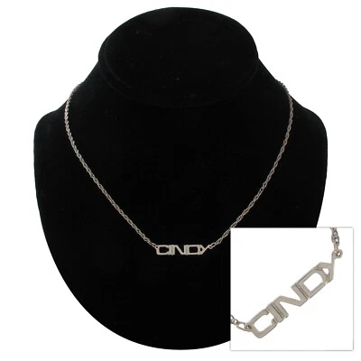 Collar Colgante Vintage Tono Plata Nombre "Cindy" 16 1/2" Foto 1 de 4