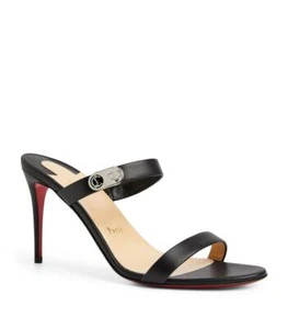 Christian Louboutin Size 36 Black Leather Lock Me Sandals Heels Turnlock 26cl127 - Picture 1 of 12
