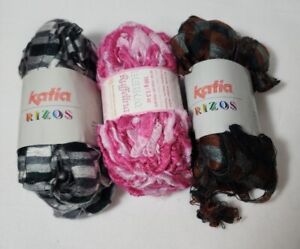 Mixed Lot Of  3 Katia Rizos 98 and 90 and Ruffelina Yarn Pink Black Brown Gray