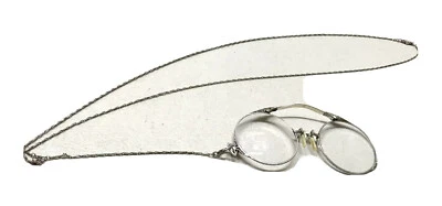 Cadena de gafas redondas vintage antiguas de plata esterlina Pince-nez para damas Foto 1 de 4