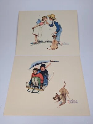 Norman Rockwell 2 件套石版艺术版画 20 世纪 70 年代 8 X 10 年轻爱情系列无框 — 第 1/4 张图片
