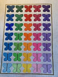 Handpainted needlepoint Canvas,Zweigart 18 mono Beautiful Butterflies design - Picture 1 of 3