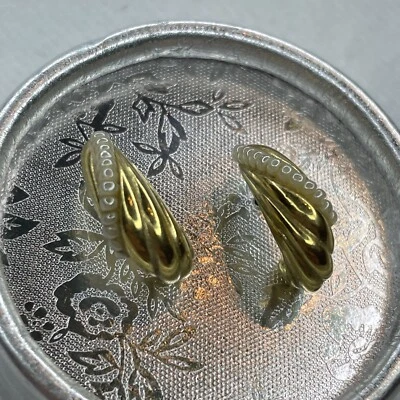 Vintage Gold Tone Hoop Drop Classic Pearl Seed Bead Detail Twist Swirl Earrings - Image 1 of 4