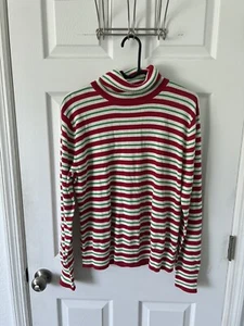 Vtg Women's Crystal Kobe Red Green White Striped Cowlneck Sweater Size XL - Picture 1 of 4
