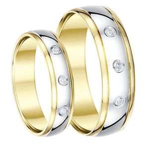 18 Karat zweifarbige Goldringe Diamant Hochzeit 4 mm & 6 mm Band - Bild 1 von 6