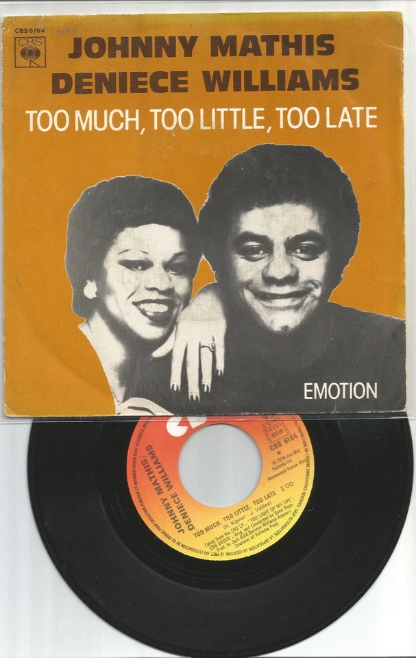 JOHNNY MATHIS  DENIECE WILLIAMS  TOO MUCH  TOO  LITTLE...   TRES  BON ETAT - Photo 1/1