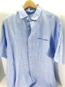 Brooks Brothers 346 Linen Shirt Men Size 2XL Blue Short Sleeve Button Casual