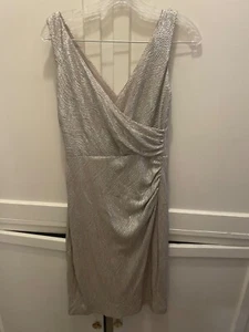 Vestido Lauren Ralph Lauren Metálico Dorado Cuello en V Mujer Talla 6 Cóctel - Imagen 1 de 15