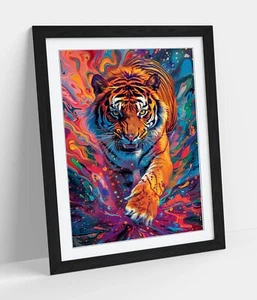 MAJESTIC TIGER IN VIBRANT COLOURS -FRAMED WALL ART POSTER PAPER PRINT - Picture 1 of 11