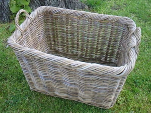  Cesta de chimenea, cesta de madera, cesta de cosecha de boondot (ratán), gris-beige - Imagen 1 de 2