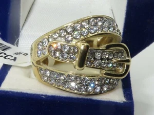 Ladies gold dome ring buckle pave cz 18kt steel comfort sparkling new 1906 - Picture 1 of 8