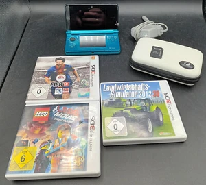 Nintendo 3DS Konsole aquablau Konvolut drei Spiele Ladekabel Tasche uvm Bundle - Bild 1 von 5