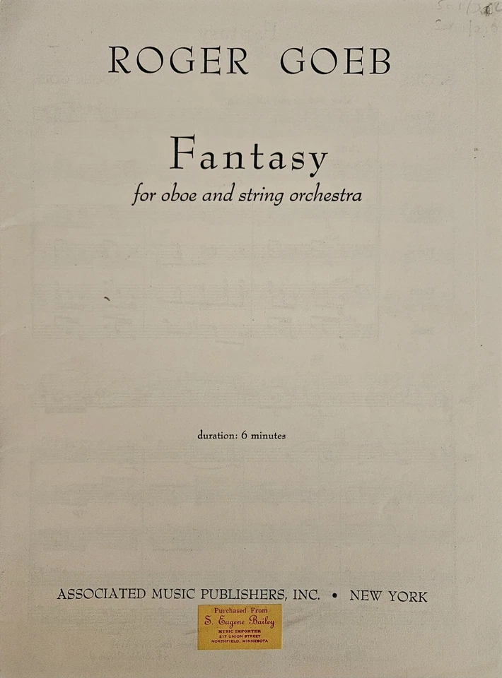 Roger Goeb - Fantasy for Oboe and String Orchestra - Full Score - Image 1 of 1