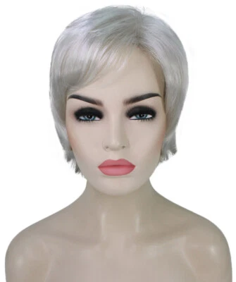 Alexis - Peluca completa recta de fibra sintética Kanekalon, 11 pulgadas, gris plata Foto 1 de 4