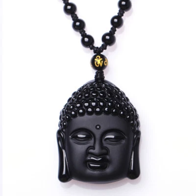 Natural obsidian Buddha pendant man woman necklace evil transport Charm jewelry - Image 1 of 4