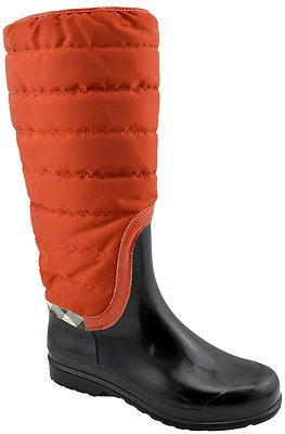 $495 BURBERRY Black Tangerine Check NOVA SKI VERNON Womens Rain Boots - Image 1 of 4