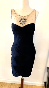 Cache size 4 dress fancy form fitting blue/black - Picture 1 of 5