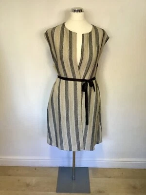 BNWT MASAI JANIKI BEIGE, BLACK &  METALLIC TRIM LONG FINE KNIT WAISTCOAT SIZE L - Image 1 of 4