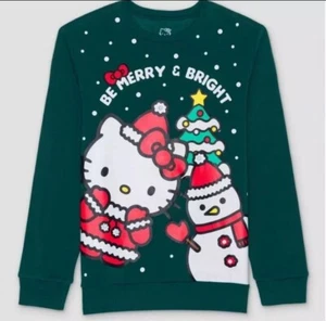 Christmas Hello Kitty Merry & Bright Green Pullover Graphic Sweatshirt XXL NEW - Picture 1 of 1