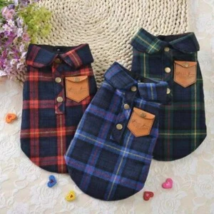 Dogs Jackets Coat Shirt Warm Sweater Fleece Puppy Pet Cat Plaid Sweater Clothes - Picture 1 of 17