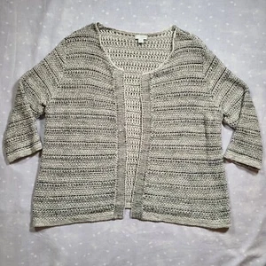 Pure Jill Womens Large Open Front Cardigan Black/White Knit J Jill Casual Luxury - Picture 1 of 9