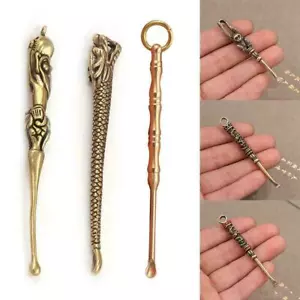 Vintage Brass Mini Spoon Shovel Medicine Spoon Tool Chain Earpick Key F9A0 - Picture 1 of 13