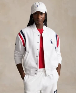 $198 Polo Ralph Lauren Women's Team USA Fleece Baseball Jacket, White, Size XL - Picture 1 of 2