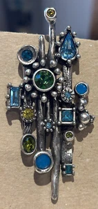 Retired 2012 New Old Stock Patricia Locke Pin - Stunning Blues On Silver Tone - Picture 1 of 9