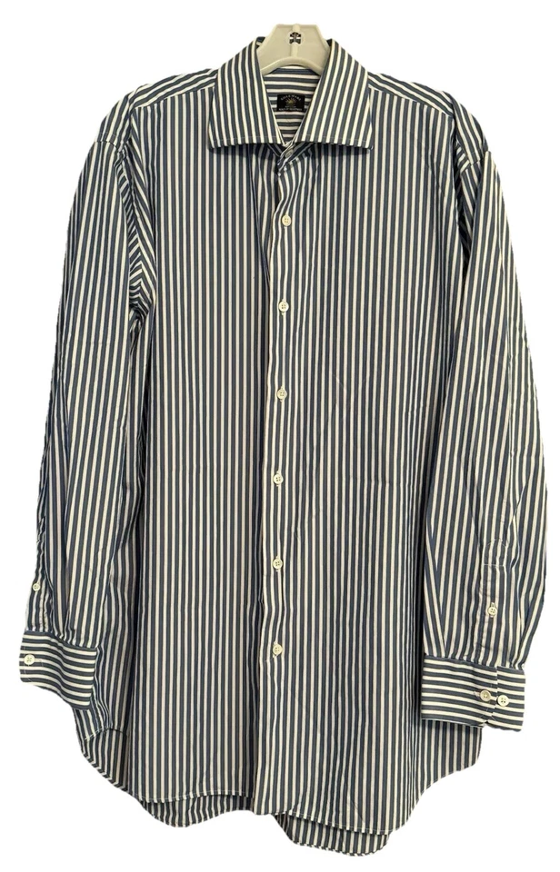 Solemare Maus Hoffman Men Size 16.5 Blue White Striped Shirt Button Down Italy - Image 1 of 4