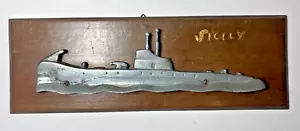 WW2 US Military Souvenir Trench Art Wall Plaque Submarine Sicily - Picture 1 of 7