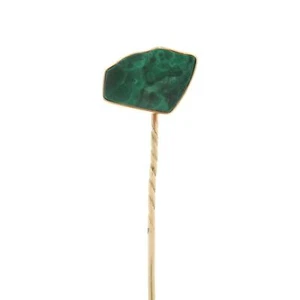 Antique European Collectible 18k Yellow Gold Custom Cut Malachite Stick Pin - Picture 1 of 7