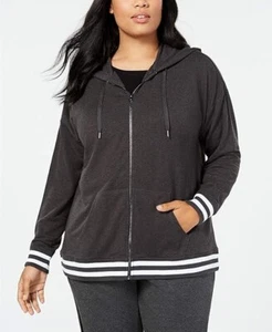 New Ideology Womens Plus Size Varsity Stripe Zip Hoodie, Charcoal Heather, 1X - Picture 1 of 1