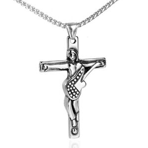 Guitar Jesus Cross Rock Soul Pendant Necklace Stainless Steel Fashion Pendant