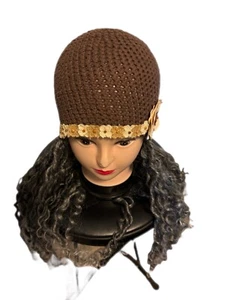 Crochet Brown Beanie With Extensions - Picture 1 of 4