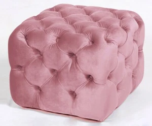 Handmade Button Tufted Velvet Square ottoman/ footstool - 50*46H Baby Pink - Picture 1 of 12