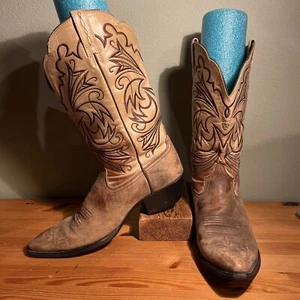 Ariat women’s Brown and Tan Leather Western Cowboy Boots style 15721 NICE! Sz 10 - Picture 1 of 16